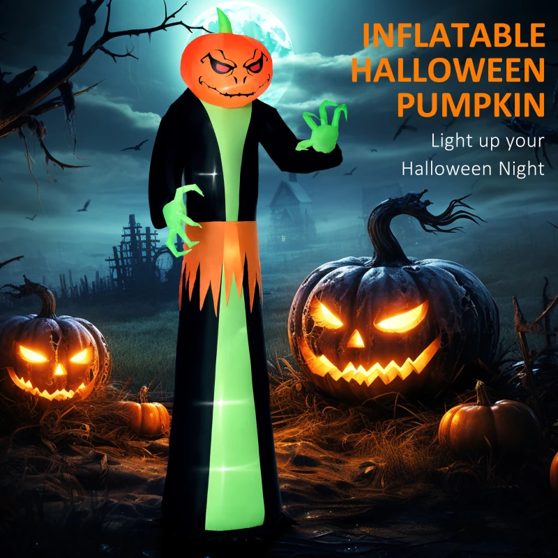 HOMCOM 9' Halloween Inflatables Outdoor Decorations Pumpkin Head Ghost, Blow Up LED Yard Decor for Garden, Lawn, Party, Holiday, Waterproof