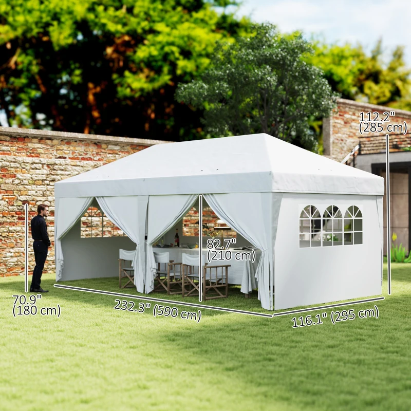 Outsunny 10' x 20' Pop Up Canopy Tent Outdoor Portable Easy Up Party Tent Garden Shade Shelter with Walls Carrying Bag, White