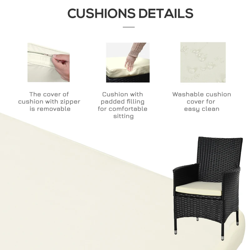 Outsunny 3 Piece Rattan Bistro Table Chairs Set Outdoor Cushioned - Black