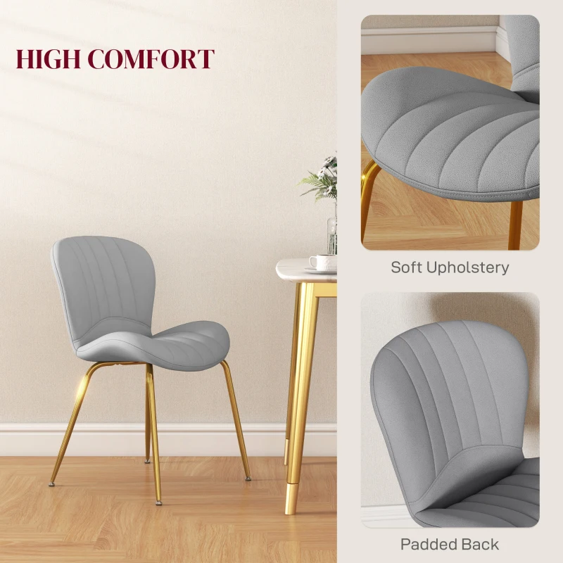 HOMCOM Dining Chairs Set of 2, Modern Accent Chair with Cushioned Backrest, Upholstery for Living Room, Grey