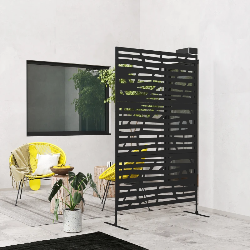 Outsunny Decorative Outdoor Privacy Panel with Stand, Freestanding Metal Outdoor Divider for Garden, Backyard, Deck, Black