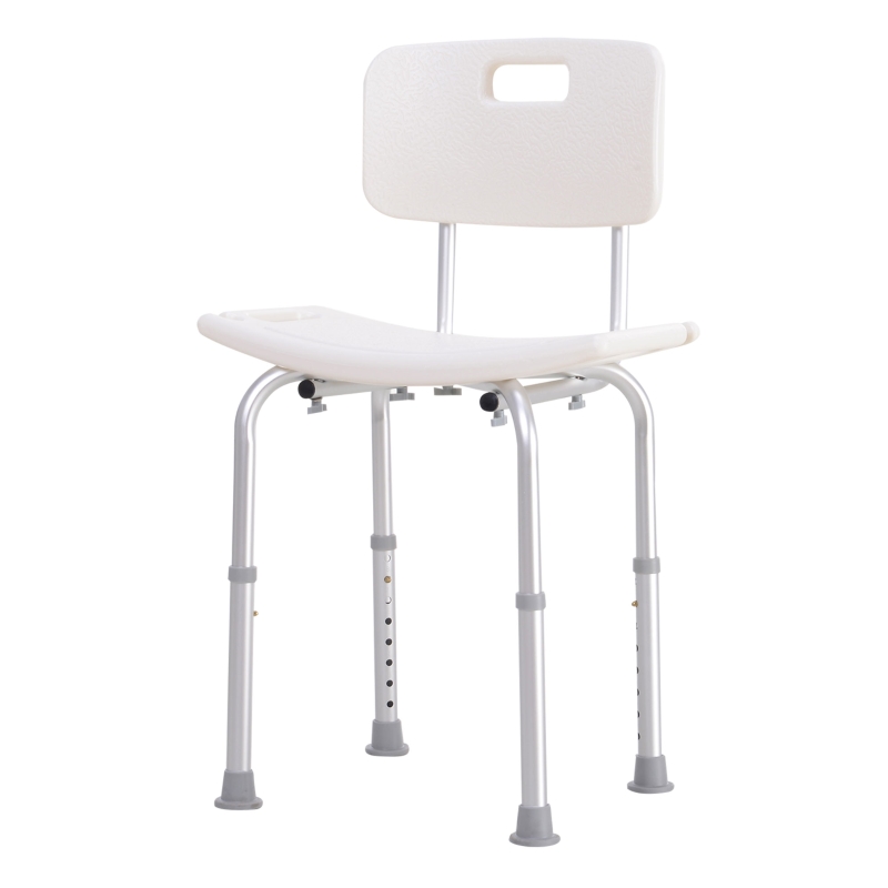 HOMCOM Bath Chair with Back, Adjustable Height Non-slip Shower Stool Bench Tool-Free Assembly Bathroom Aids, White
