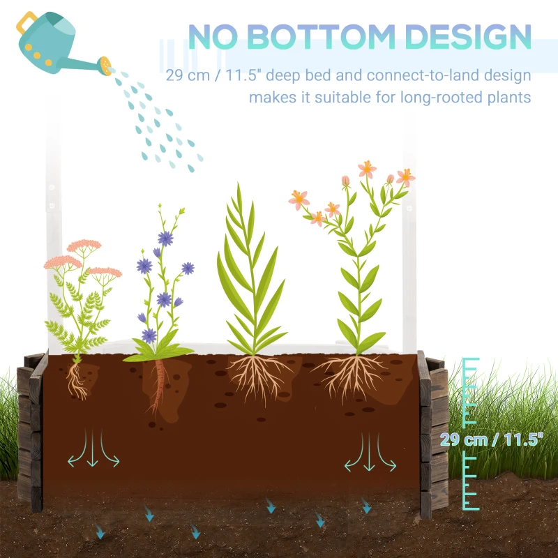 Outsunny Wooden Wishing Well Garden Bed, Rustic Outdoor Flower Planter Patio Ornamental for Plants, Herb, Vegetables, Rustic Brown