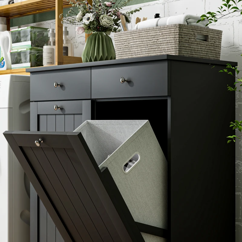 HOMCOM Laundry Hamper Cabinet, Laundry Cabinet with 2 Tilt Out Laundry Baskets and 2 Drawers, Black