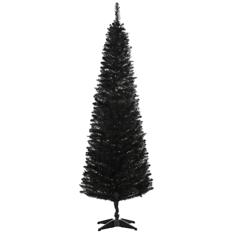 HOMCOM 6 Pencil Christmas Tree, Slim Artificial Xmas Tree with Realistic Branches, Sturdy Metal Stand, Black