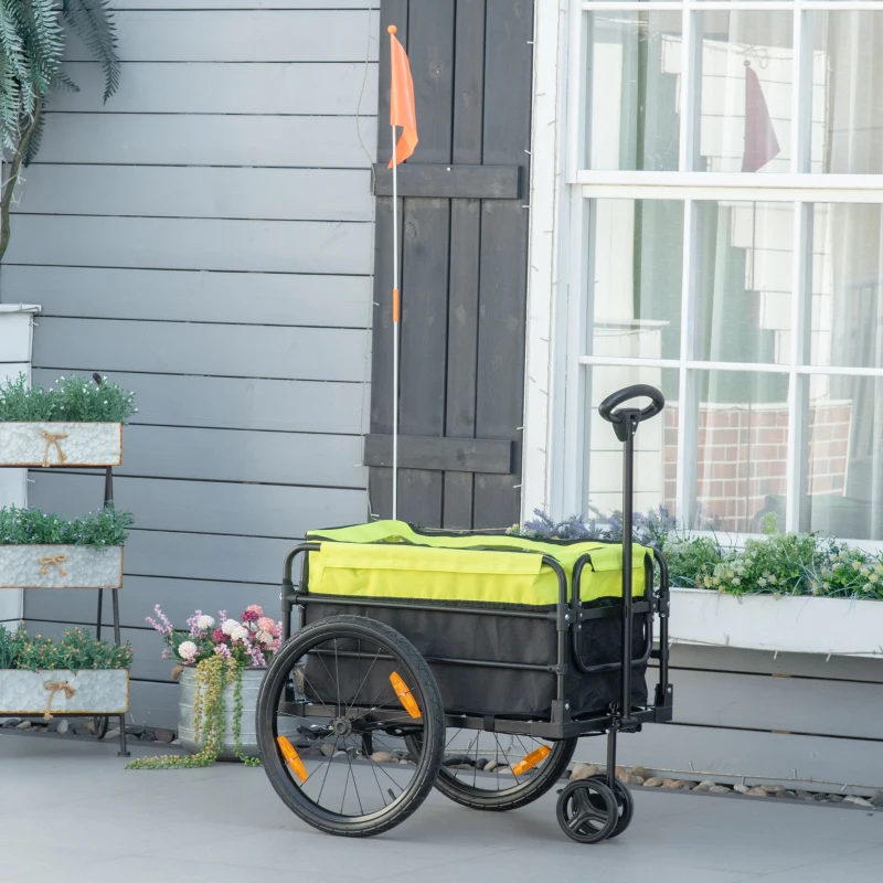 Aosom Bike Cargo Trailer & Wagon Cart, Multi-Use Garden Cart with Removable Box, 20'' Big Wheels, Reflectors, Hitch and Handle, Yellow