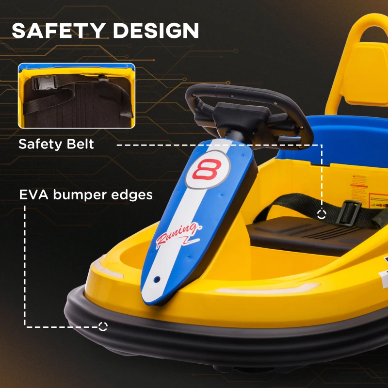 Aosom Bumper Car for Kids, 360° Rotation 6V Electric Ride On Bumper, Yellow