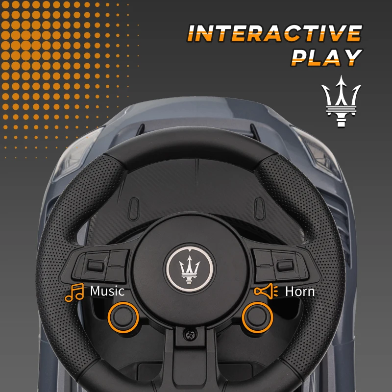 Qaba Licensed Maserati GT2 Baby Sliding Car with Storage, Music, Horn, Foot to Floor Toddler Car for 18-60 Months, Grey