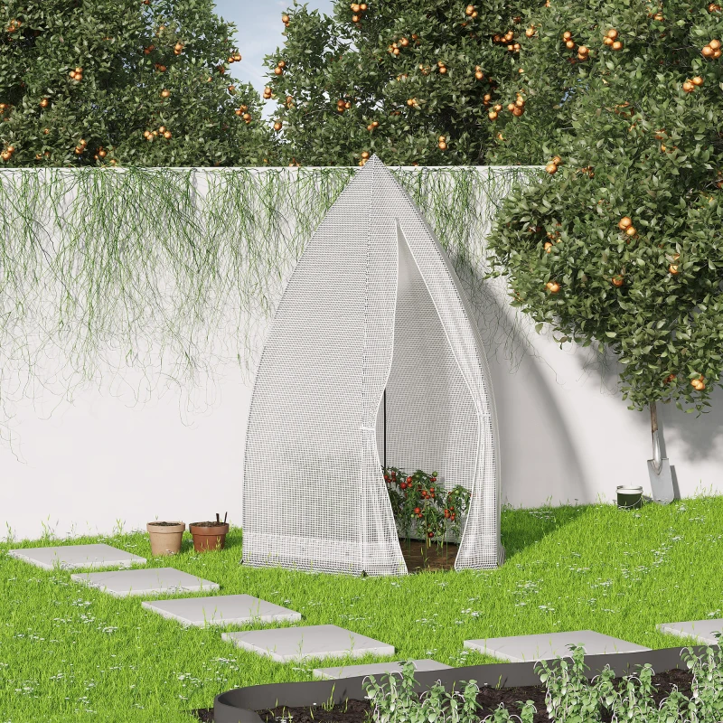 Outsunny 55" x 55" x 71" PE Greenhouse, Portable Tomato Hot House for Plants with Zippered Door for Outdoor Garden, or Patio, White