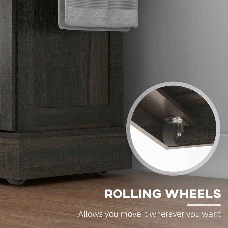 HOMCOM Triple-Cabinet Kitchen Island on Wheels, Kitchen Storage Cabinet with Drawers, Rolling Utility Cart Brown