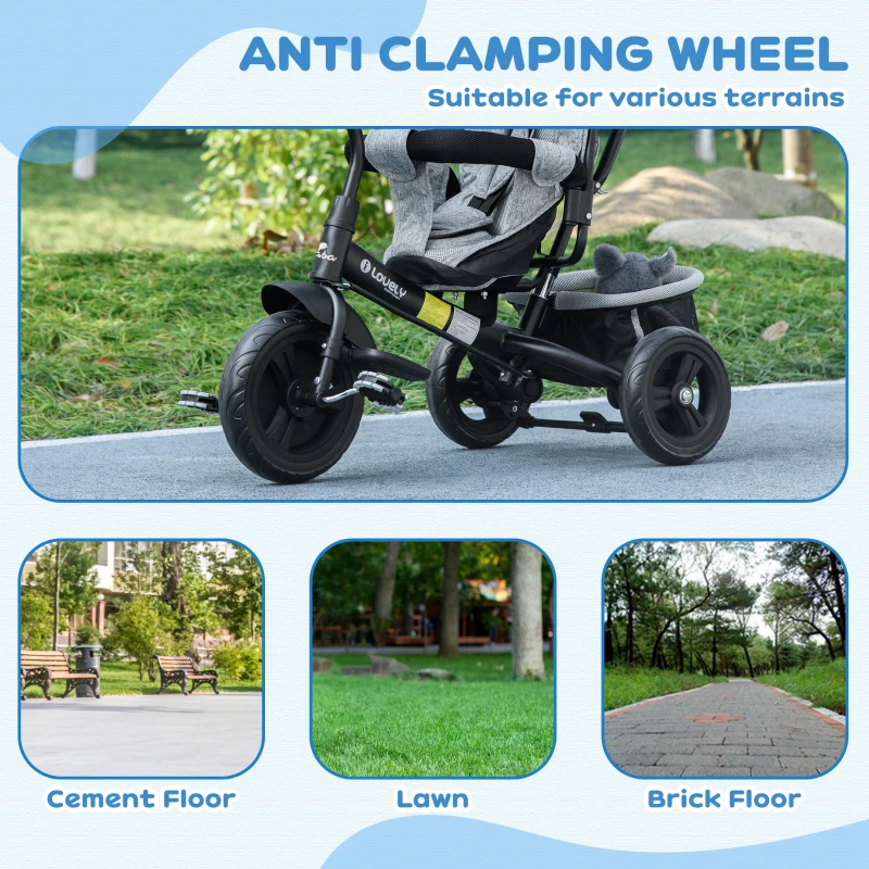 Qaba 6 in 1 Tricycle for Toddler 1-5 Years with Parent-Push Handle, Grey