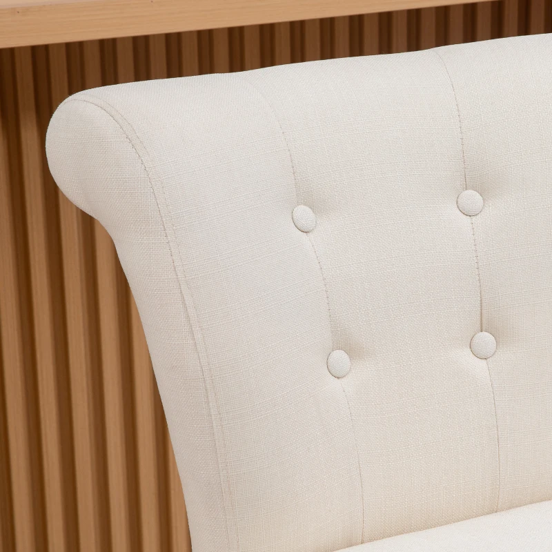 HOMCOM Bar Stools Set of 2, Upholstered Counter Height Stools with Button Tufted Back, Wood Legs and Footrest, Cream White