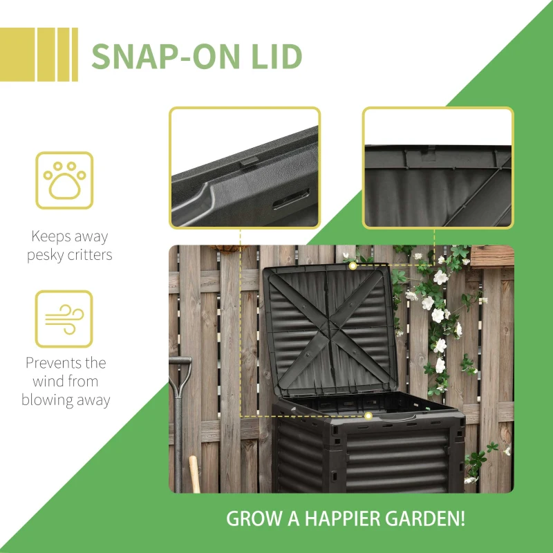 Outsunny Garden Compost Bin 80 Gallon Outdoor Large Capacity Composter Fast Create Fertile Soil Aerating Box, Easy Assembly, Black