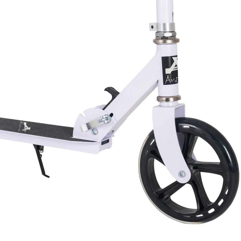 Aosom Kids Foldable Kick Scooter with Adjustable Height, Soft Textured Handles, Wide Deck, Brakes for Ages 7-14, 29.5" H - 39" H, White