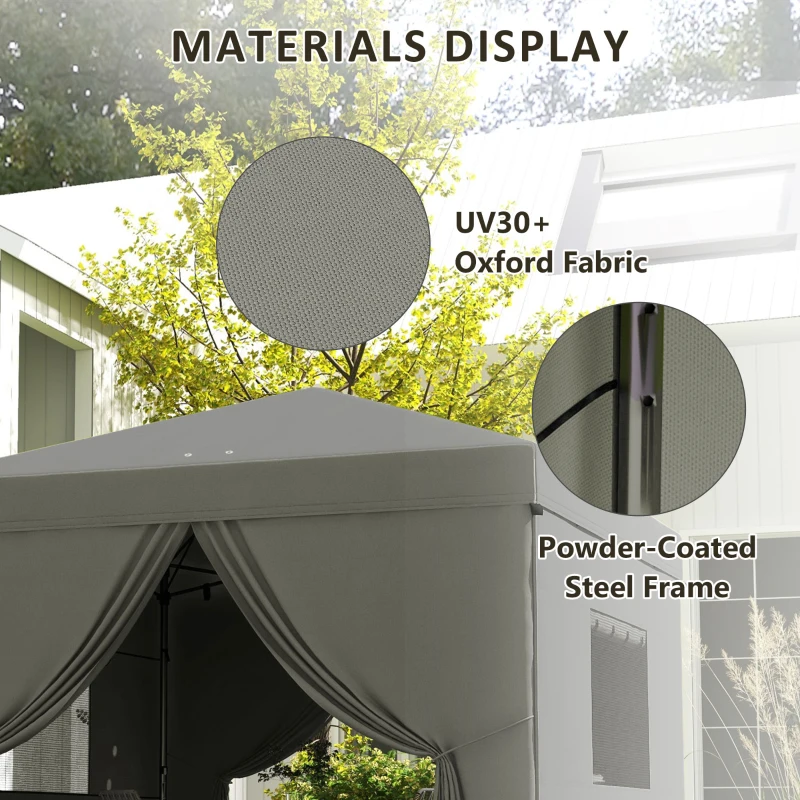 Outsunny 10' x 10' Pop Up Canopy Tent, Instant Sun Shelter, with Wheeled Bag and Mesh Windows, Height Adjustable, Light Grey