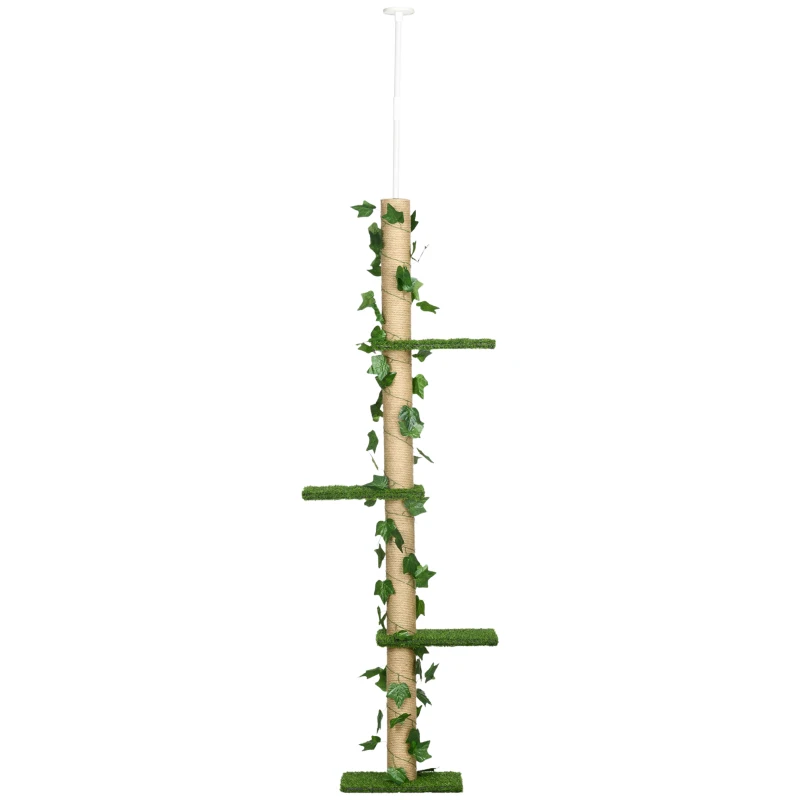 PawHut 4-Tier Floor to Ceiling Cat Tree, Height(80-95Inches)Adjustable, Tall Cat Tower w/ Anti-Slip Kit, Leaves, Multi-Layer Activity Centre w/ Scratching Post