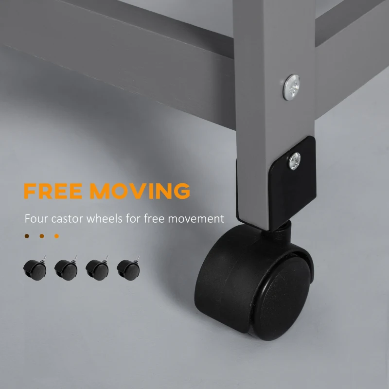 HOMCOM Mobile Kitchen Cart, Rolling Kitchen Island with Storage, Solid Wood Frame Utility Cart with Wire Fruit Baskets and Drawer, Gray