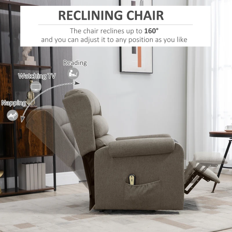 HOMCOM Lift Chair for Elderly, Power Chair Recliner with Footrest, Remote Control, Side Pockets for Living Room, Brown