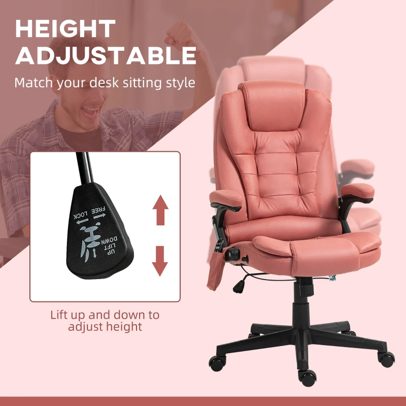 Vinsetto 6 Point Vibrating Massage Office Chair with Heat, Microfiber Massage Desk Chair with Reclining Backrest, Orange-red