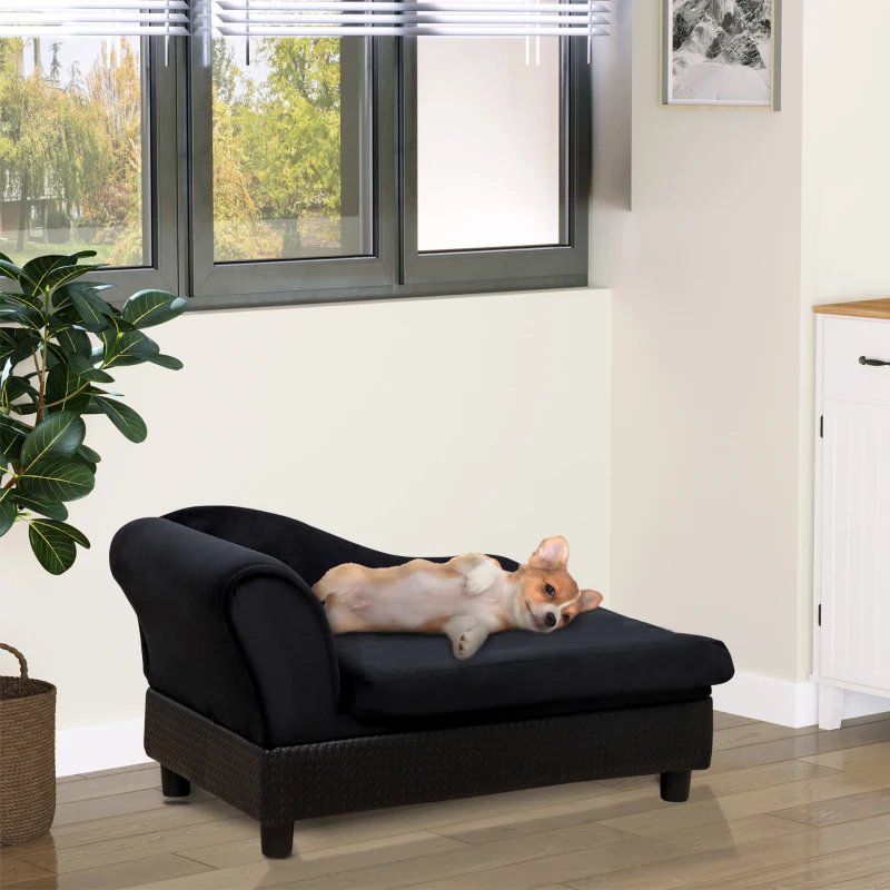 PawHut Pet Sofa Bed Couch with Storage, Pet Sofa for Cats and Small Dogs, Black