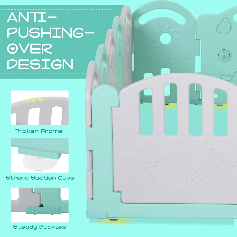 Qaba Baby Enclosure, 16 Panels Baby Playpen Baby Play Yard, Indoor & Outdoor Kids Activity Center, Green