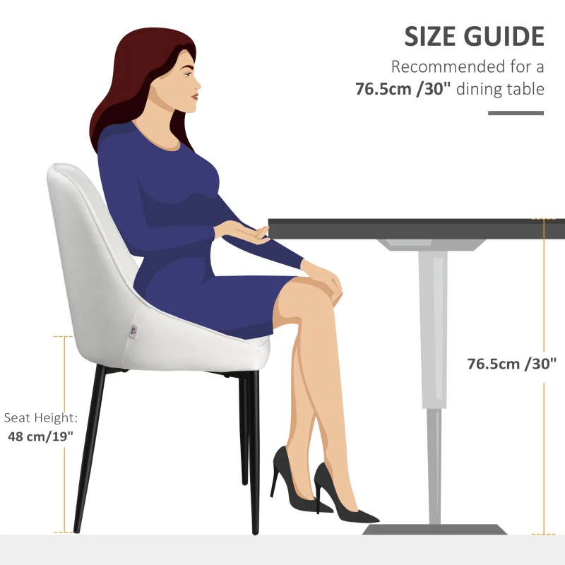 HOMCOM Dining Chairs Set of 2, Upholstered Velvet Kitchen Chairs, Accent Chair with Back, Steel Legs for Living Room, Dining Room, Bedroom, Cream White