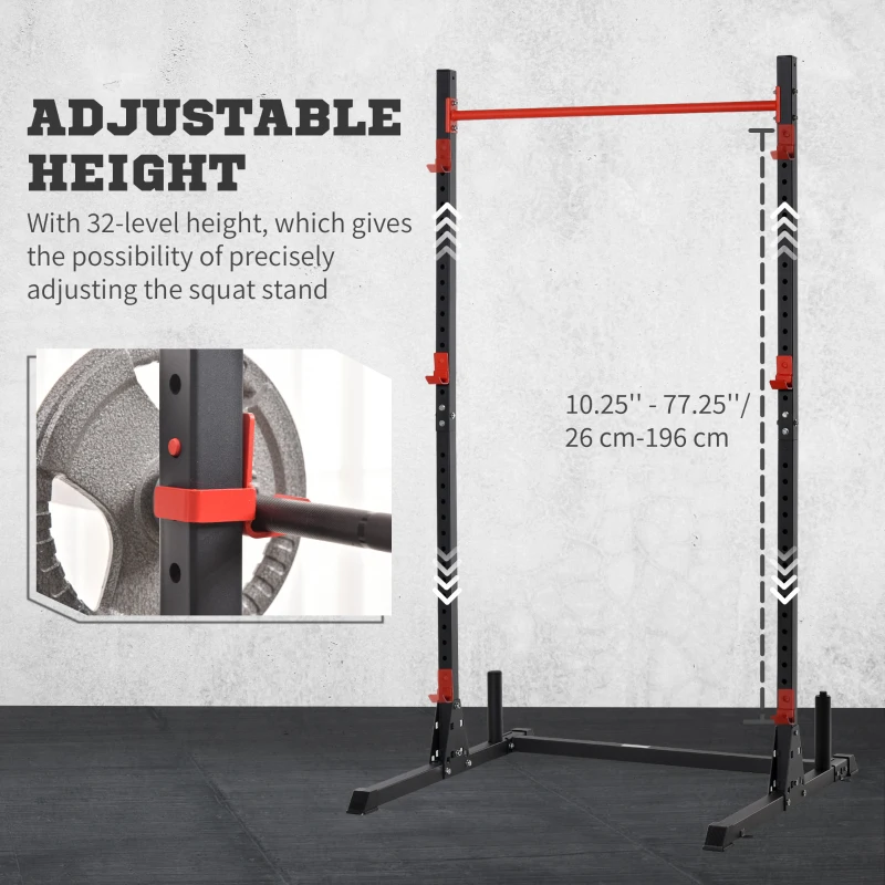 Soozier Adjustable Barbell Power Rack Squat Stand Strength Training Fitness Pull Up Weight Cage Home Gym Black