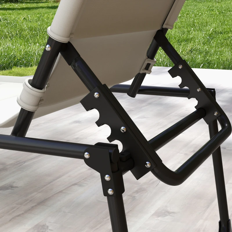 Outsunny 2 Pcs Outdoor Lounge Chair, 4 Position Adjustable Backrest, Folding, Cushioned w/ Sun Shade Roof & Pillow, Cream White