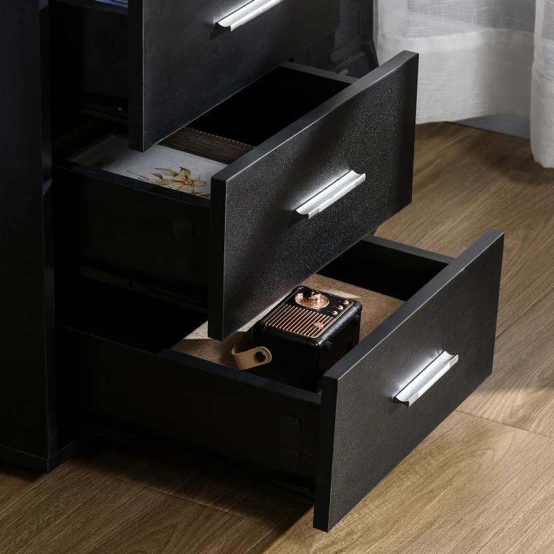 HOMCOM 57" Computer Desk with Drawers, Home Office Desk with Keyboard Tray, Open Shelves and Lockable Drawer, Writing Workstation for Study, Black