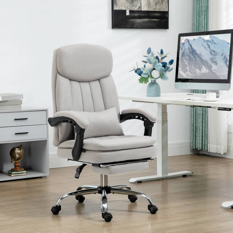 Vinsetto Executive Office Chair with Vibration Massage, Microfibre Swivel Desk Chair, Heated Reclining Computer Chair with Lumbar Support Pillow, Footrest, Light Gray