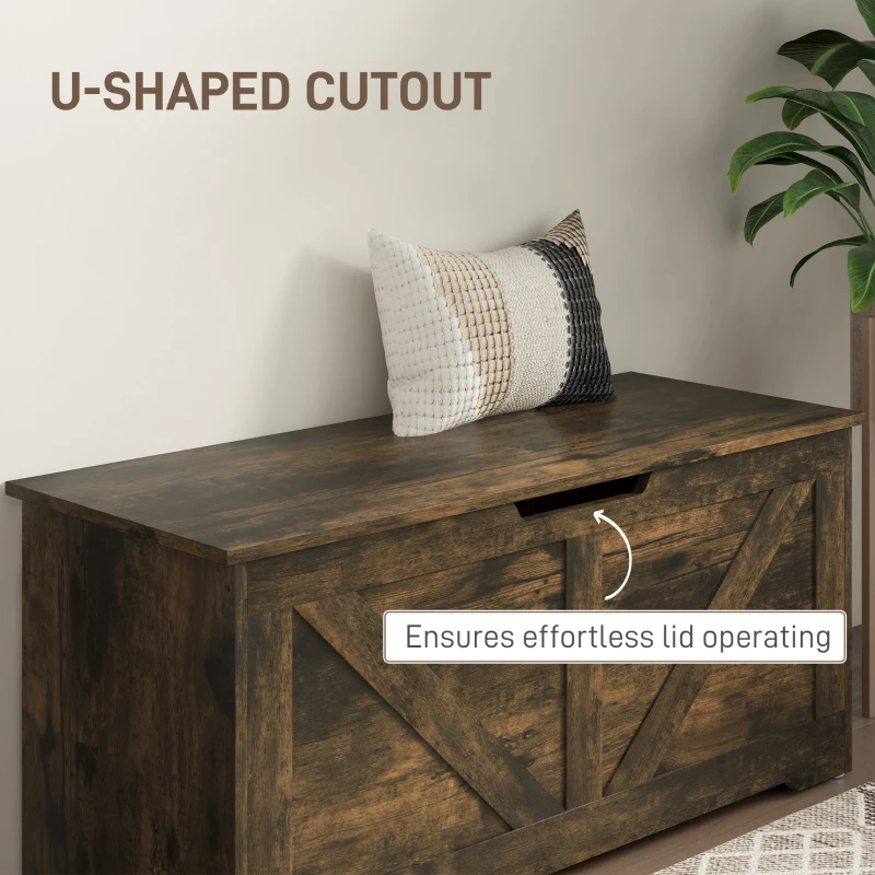 HOMCOM 39.4 Inches Storage Chest, Storage Trunk with 2 Safety Hinges, Wooden Box for Living Room, Brown Wood Grain