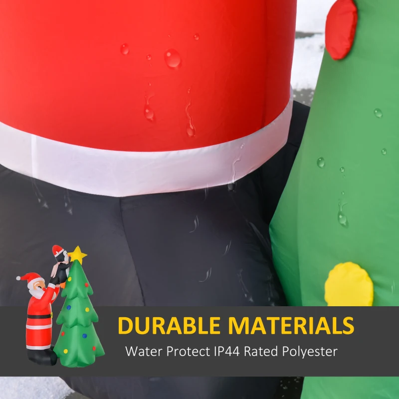 HOMCOM 6ft Inflatable Christmas Tree Decorations with Santa and Penguin, Outdoor Blow-Up Yard Christmas Decor with LED Lights Display