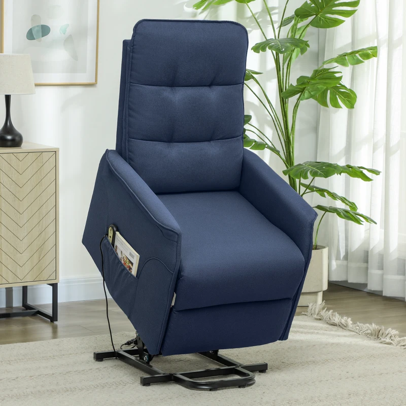HOMCOM Power Lift Chair for Elderly, Fabric Recliner Sofa with Remote Control, Side Pockets, Quick Assembly, Deep Blue
