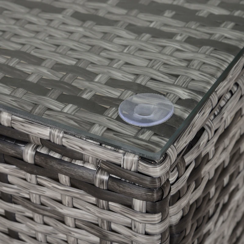 Outsunny Outdoor PE Rattan Wicker Table, Patio Garden Side Table w/Glass Top for Patio, Balcony, Mixed Grey