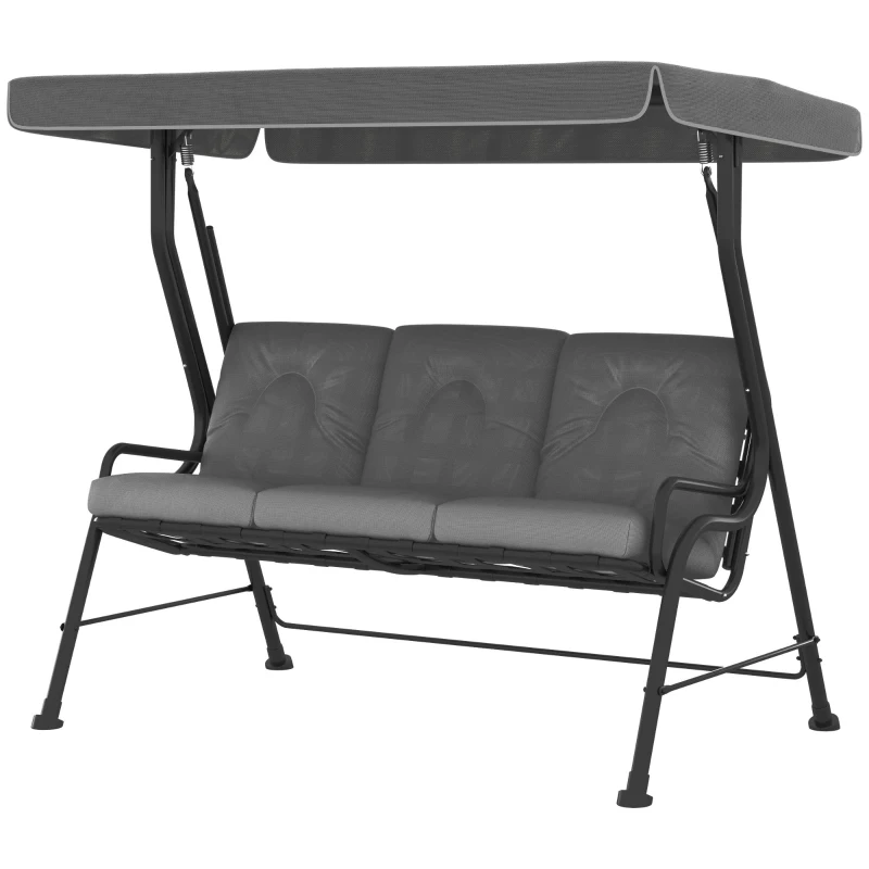 Outsunny 3-Seat Patio Swing Chair, Outdoor Swing Glider with Adjustable Canopy, Removable Thicken Cushion, and Weather Resistant Steel Frame, for Garden, Poolside, Backyard, Gray