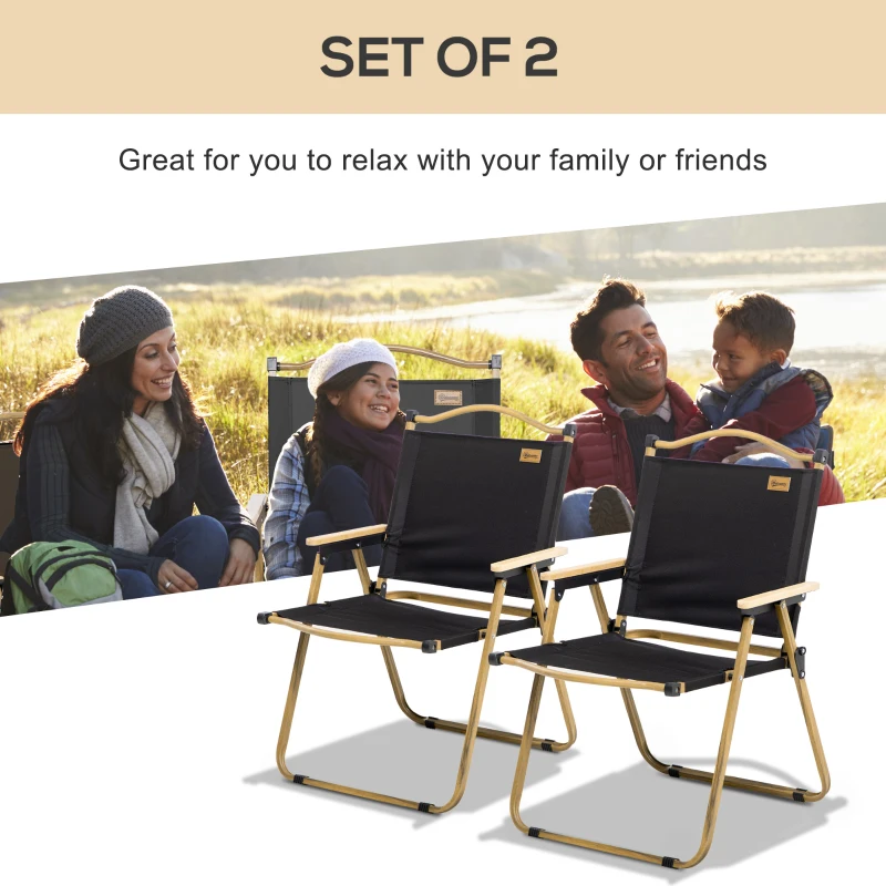 Outsunny Set of 2 Camping Chair, Lightweight Folding Chair, Portable Armchairs, Excellent for Festivals, Fishing, Beach and Hiking, Black