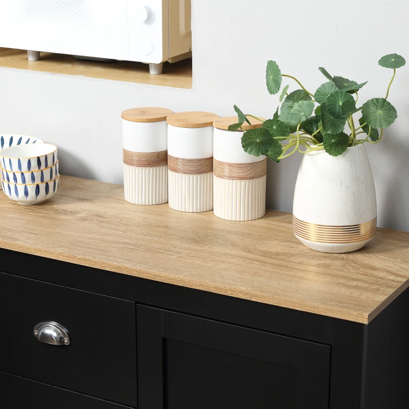 HOMCOM Kitchen Sideboard with Adjustable Shelves, Buffet Cabinet, Coffee Bar Cabinet with 3 Storage Drawers, Black