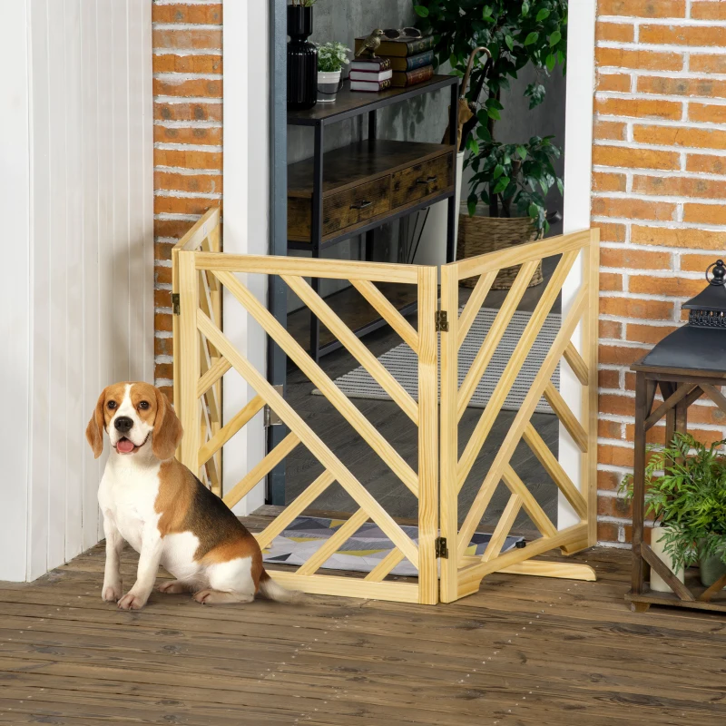 PawHut Foldable Gate with Ultra-Stable Feet, Medium & Small Dog Gate Freestanding with Two-Way Hinges, Wooden Dog Gate Dog Accessories