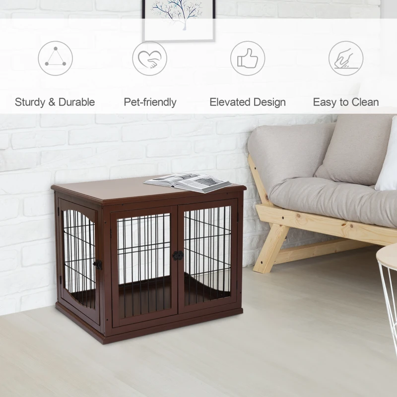 PawHut 26" Wooden Dog Cage with Double Door Entrance & Simple Modern Design, Brown
