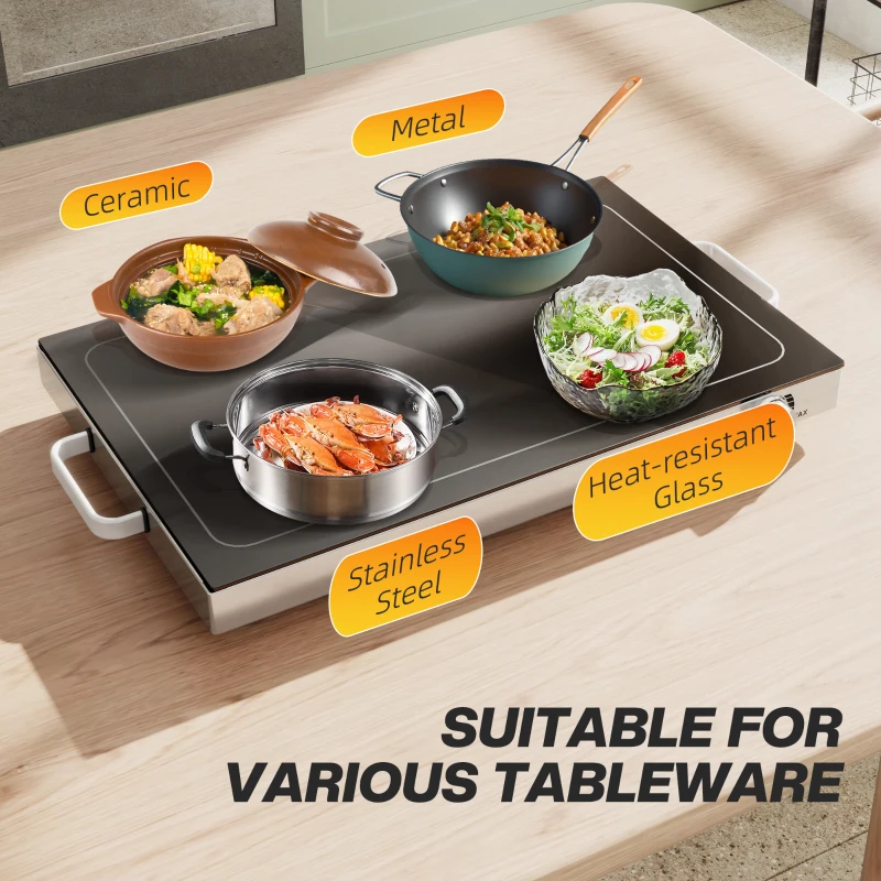 HOMCOM Food Warmer with Adjustable Temperature, Electric Warming Tray with Cool-Touch Handles for Parties, Buffets, Black