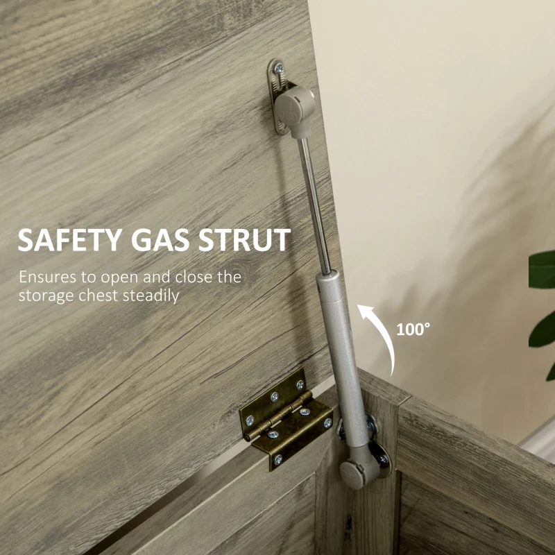 HOMCOM 30" Farmhouse Storage Bench, Lift Top Storage Chest with Safety Hinge to Open Up 100°, Wooden Trunk for Bedroom, Entryway, Living Room, Gray