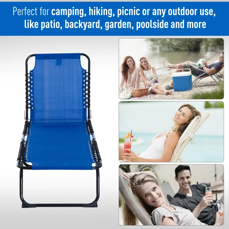 Outsunny Outdoor Folding Lounge Chair, 4-Level Adjustable Chaise Lounge, Tanning Chair Beach Bed Reclining Lounger Cot for Camping, Hiking, Backyard, Navy Blue