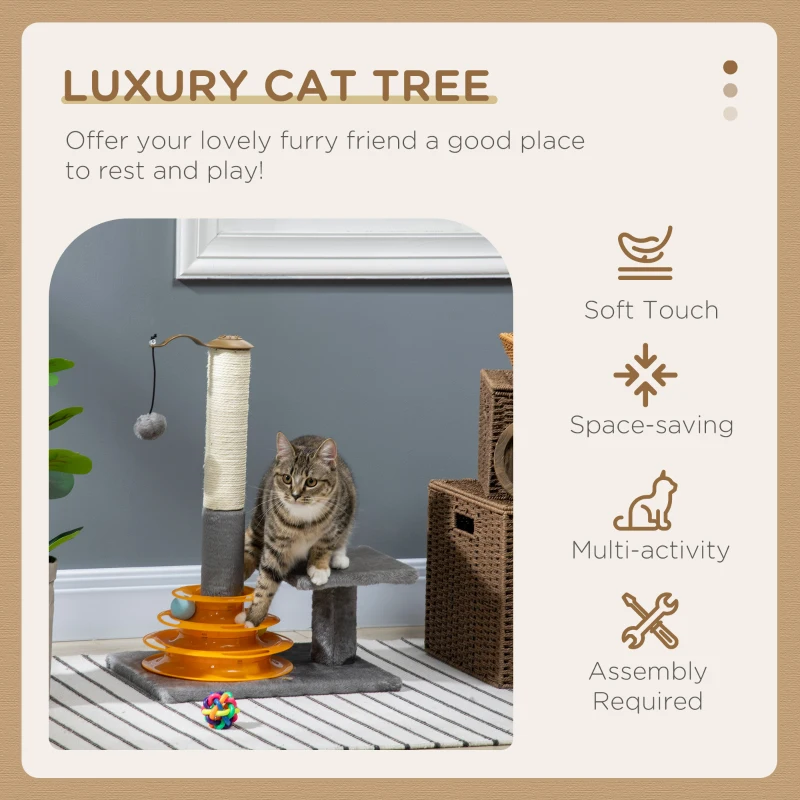 PawHut 22" Cat Tree Tower Activity Center, Kitten Play House with Scratching Posts, Perch and Ball Toy, Grey