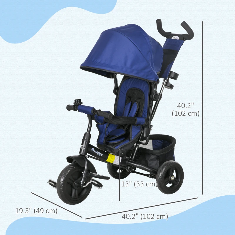 Qaba 6 in 1 Tricycle for Toddler 1-5 Years with Parent-Push Handle, Dark Blue