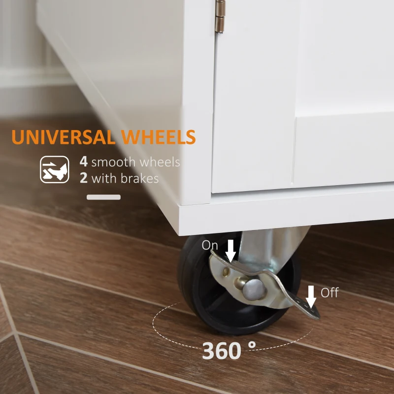 HOMCOM Kitchen Island Cart, Rolling Island Table with Solid Wood Top, Trolley Cart with Drawer, Storage Cabinet & Towel Rack, White