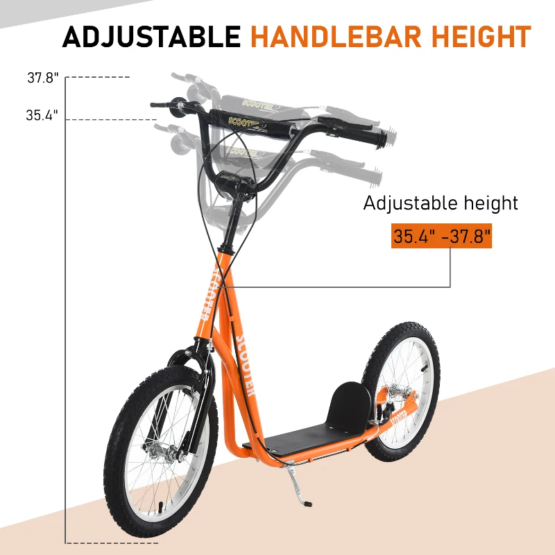 Aosom Youth Scooter Kick Scooter for Kids 5+ with Adjustable Handlebar Front and Rear Dual Brakes, Orange