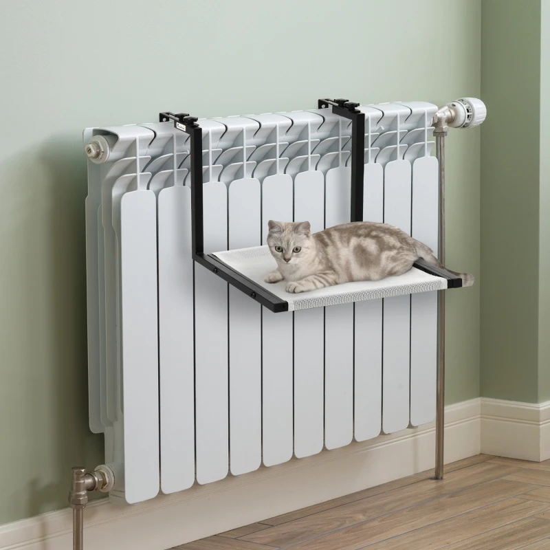 PawHut Wall-Mounted Cat Shelf, Kitten Perch, Kitty Furniture with Breathable Mesh Mat for Relaxing, Sleeping, Black