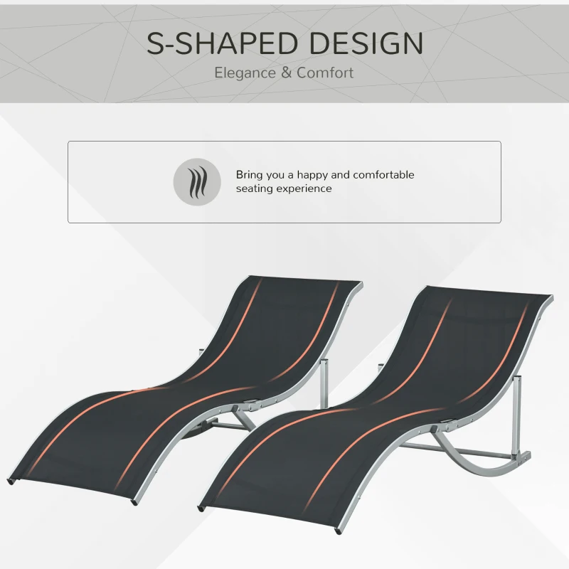 Outsunny Pool Chaise Lounge Chairs Set of 2, S-shaped Foldable Outdoor Chaise Lounge Chair Reclining for Patio Beach Garden With 264lbs Weight Capacity, Black