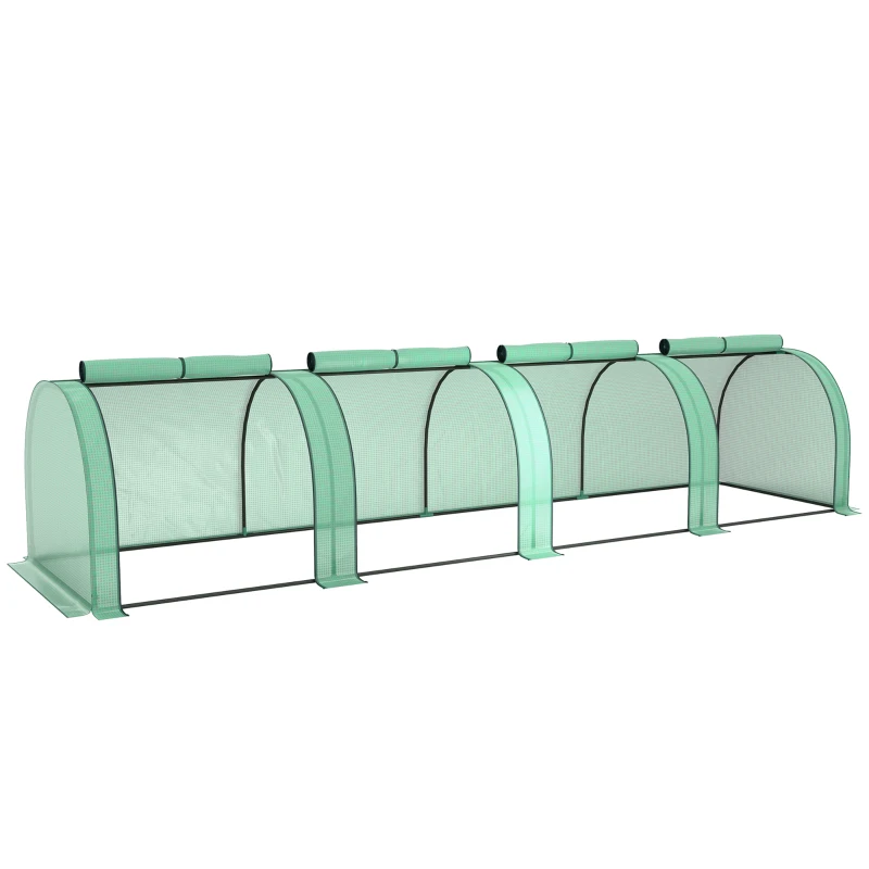 Outsunny 13' x 3.3' x 2.6' Mini Tunnel Greenhouse with PE Cover Garden Green Grow Shed with Steel Frame Zipped Doors, Green