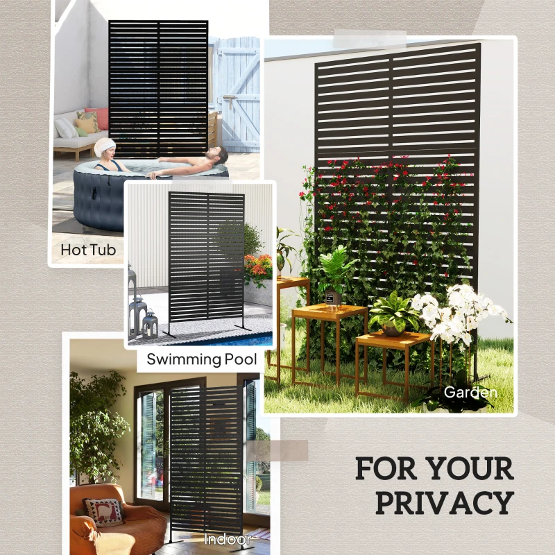 Outsunny Decorative Outdoor Privacy Panel, Freestanding Metal Outdoor Divider with Stand for Garden, Backyard, Deck, Pool, Black